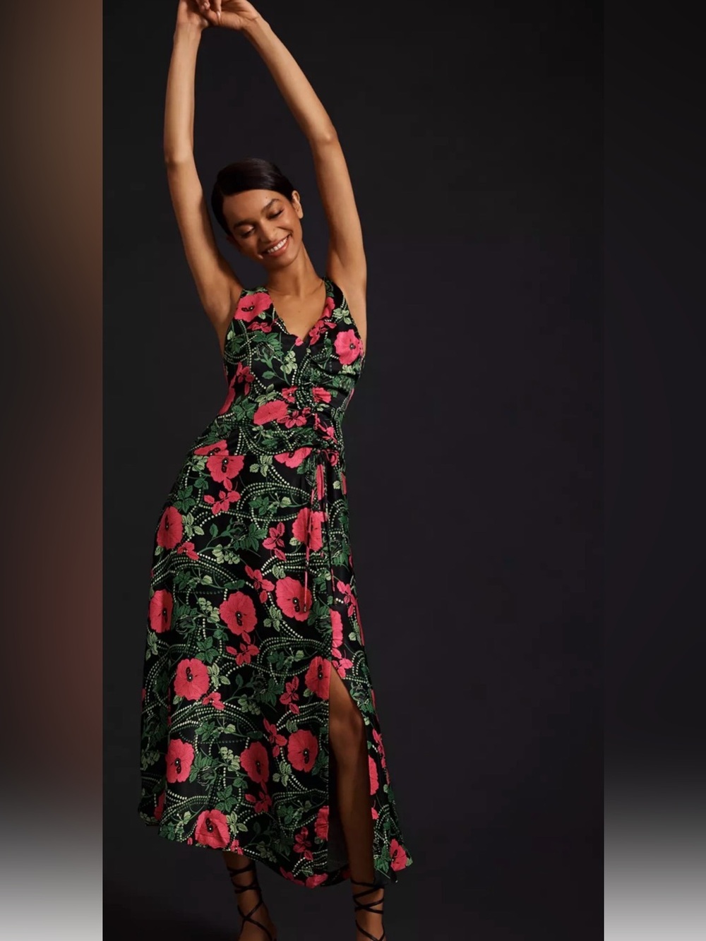 Anthropologie Maeve Ruched Midi Dress Floral Size 0p